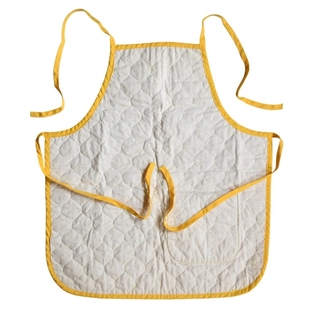 Vintage Quilted Yellow Gingham Apron Pear Pocket Farmhouse Kitsch Cottagecore
